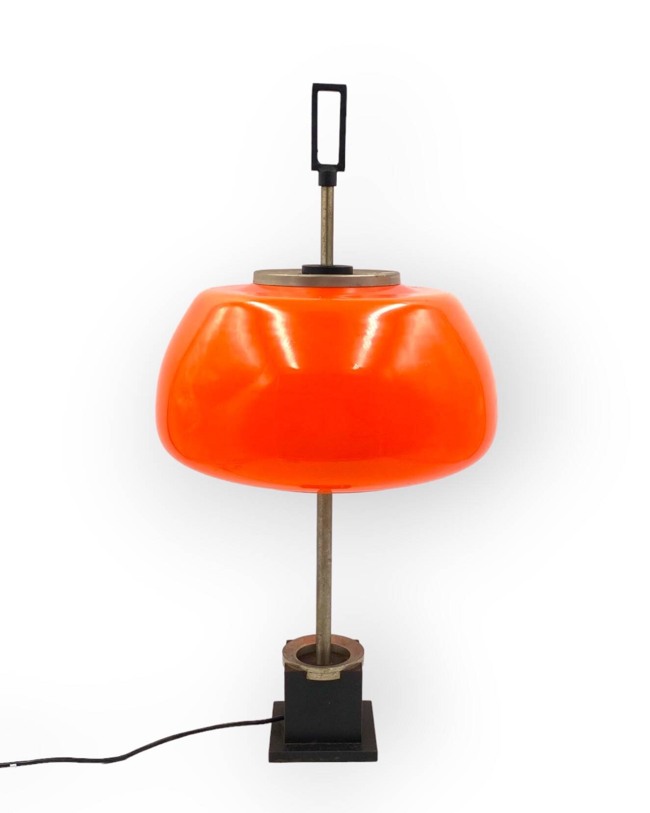 Oscar Torlasco, orange glass table / desk lamp, Prod. Lumi, 1960 ca.