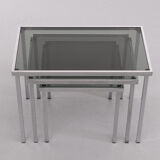 Nesting tables chrome frame smoked glass 1970s