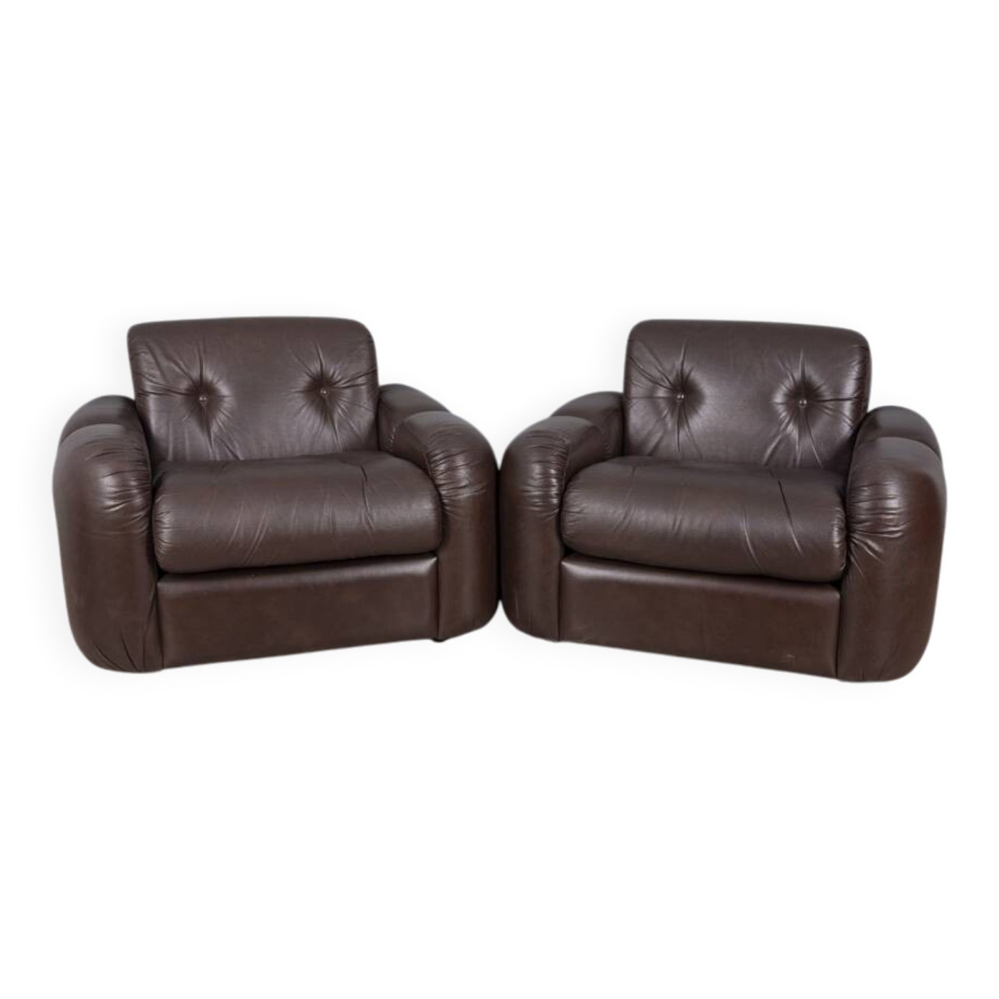 Pair of vintage 1970s brown leather armchairs designed by Ceriotti