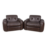 Pair of vintage 1970s brown leather armchairs designed by Ceriotti