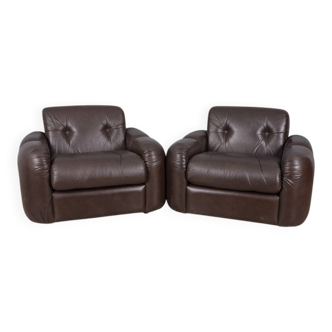 Pair of vintage 1970s brown leather armchairs designed by Ceriotti