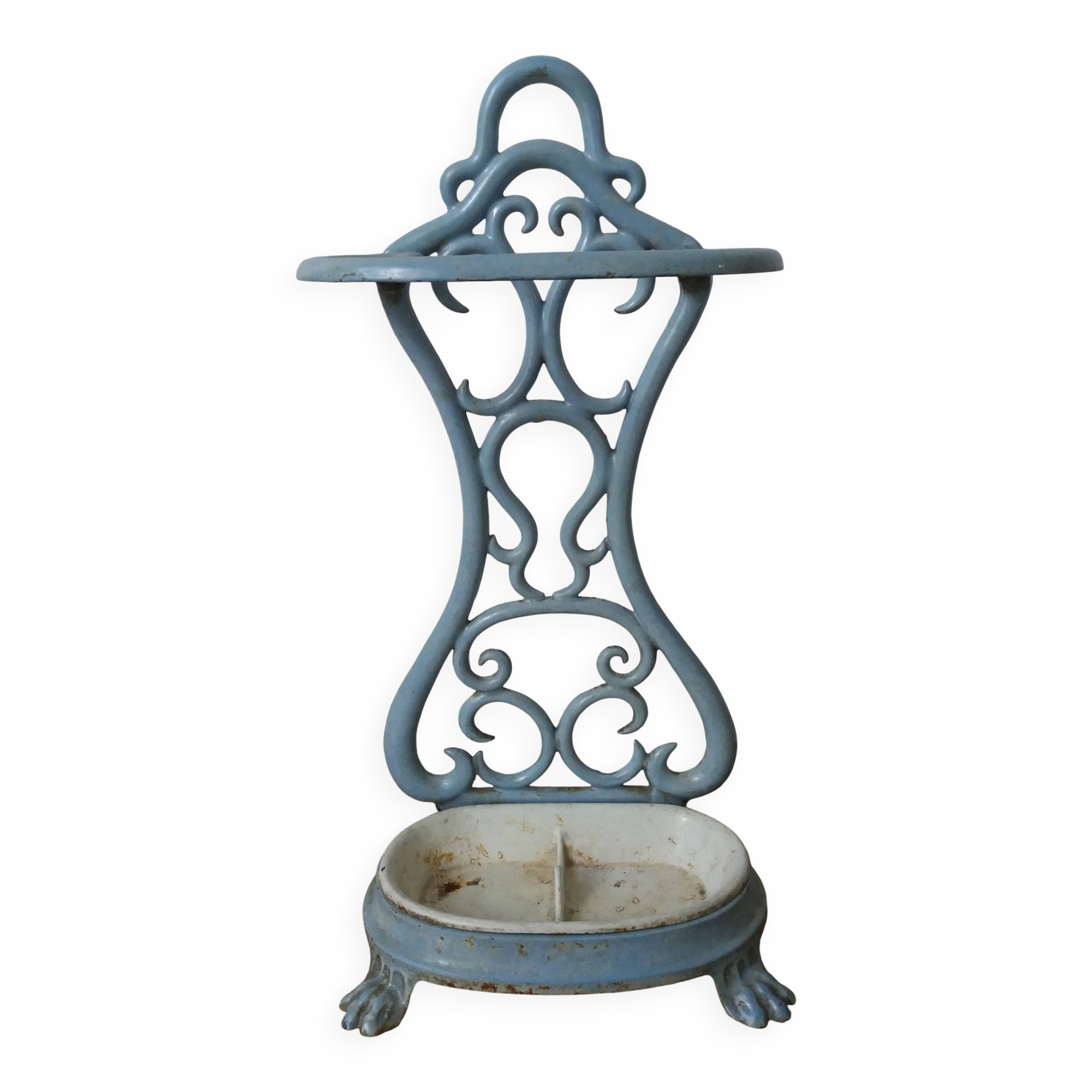 ANTIQUE ENAMELLED BLUE CAST IRON UMBRELLA STAND ART NOUVEAU STYLE