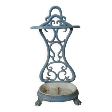 Porte-parapluie style Art nouveau en fonte émaillée bleue
