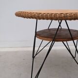 Rattan and metal coffee table, France 1950