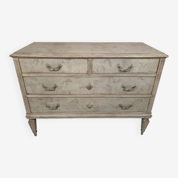 Commode de style Louis XVI peint gris clair, milieu XXe