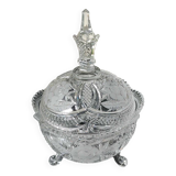 Large Bonbonniere/Drageoir in Bohemian crystal. Frosted floral motifs, diamond tip. Boho chic