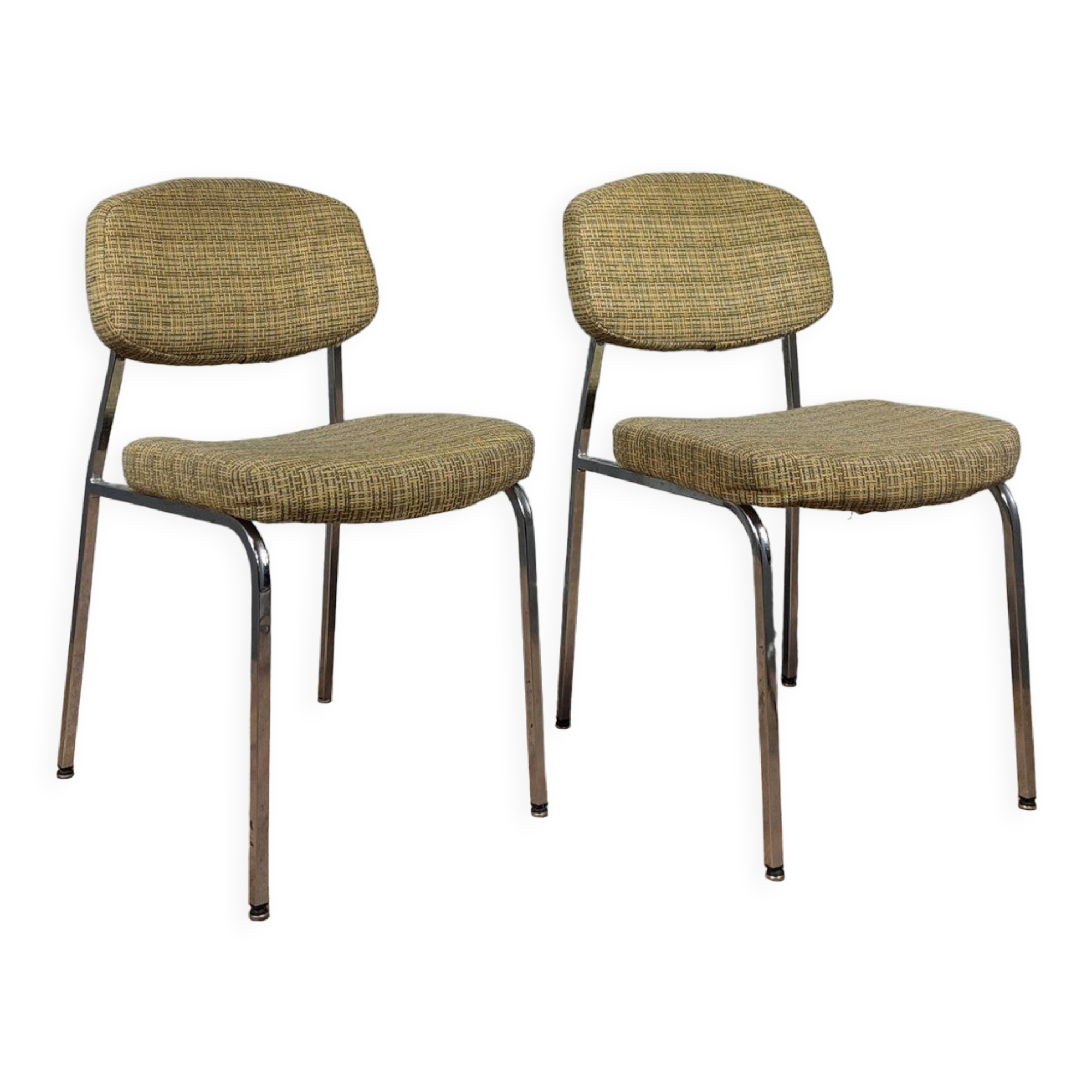 Pair of vintage chairs in fabrics and metal