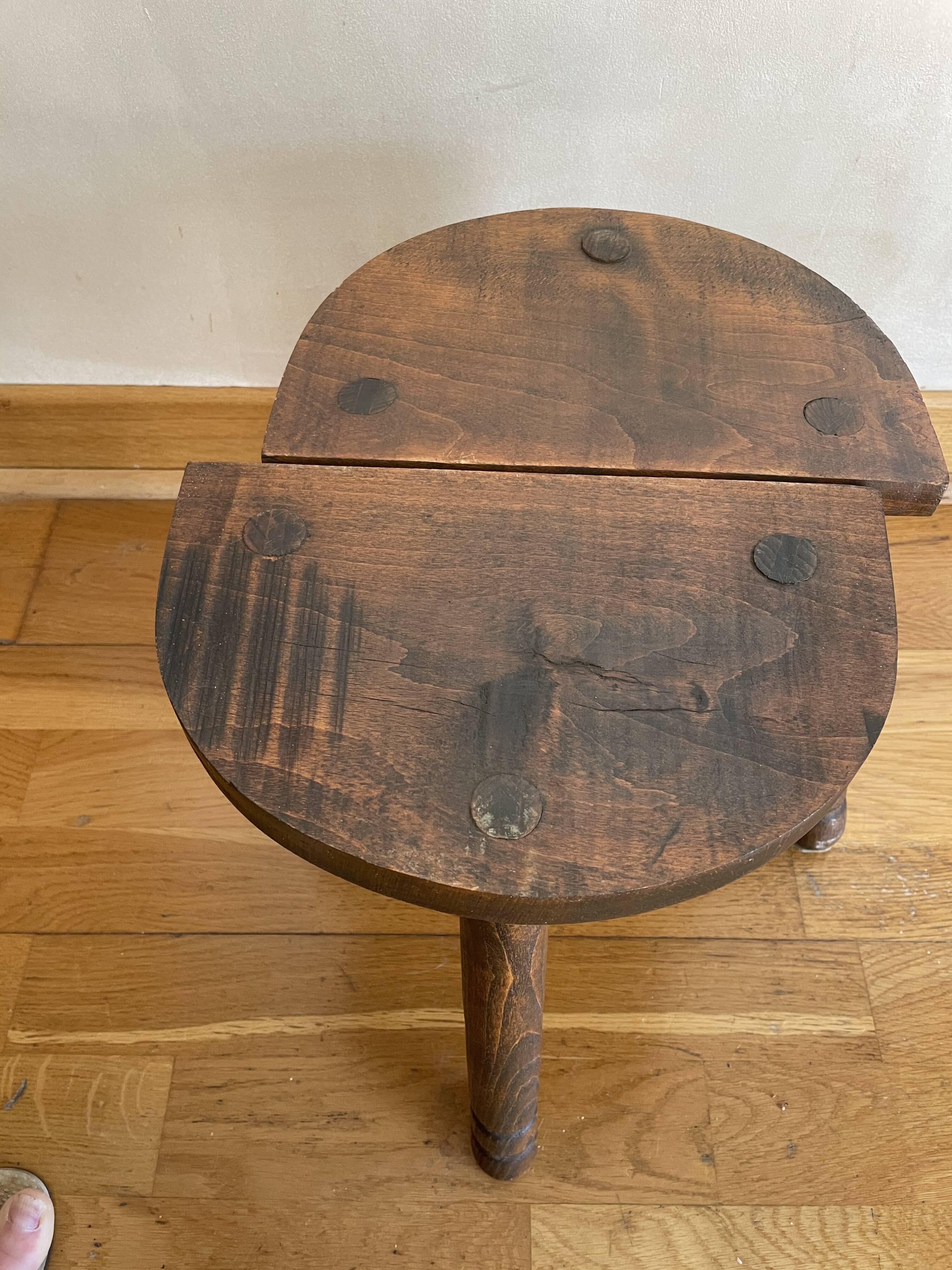 Duo of tripod oak stools
