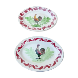 2 oval dishes rooster decorations