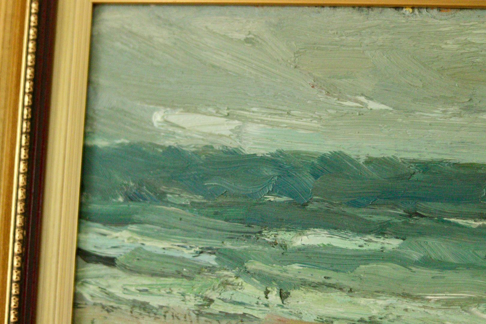 Original vintage oil on panel – ocean landscape