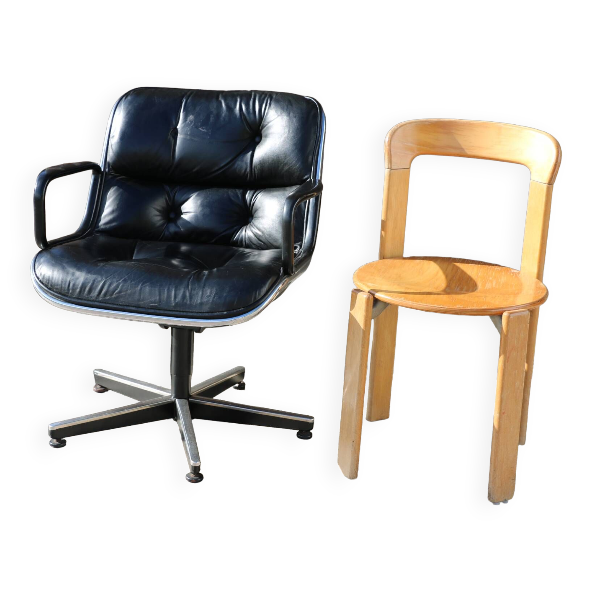 Pollock black leather reclining armchair with fixed ends