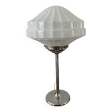 Art Deco lamp in chromed metal and opaline