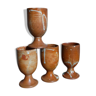 Four potter's mugs turned in vintage light stoneware