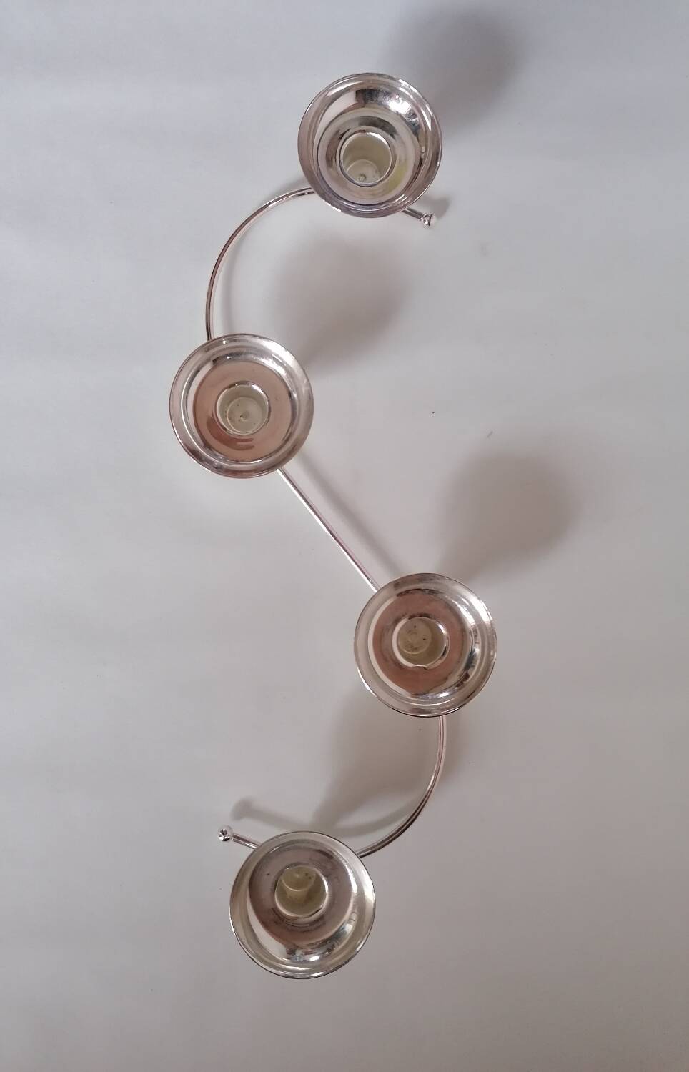 4-light silver metal candle holder