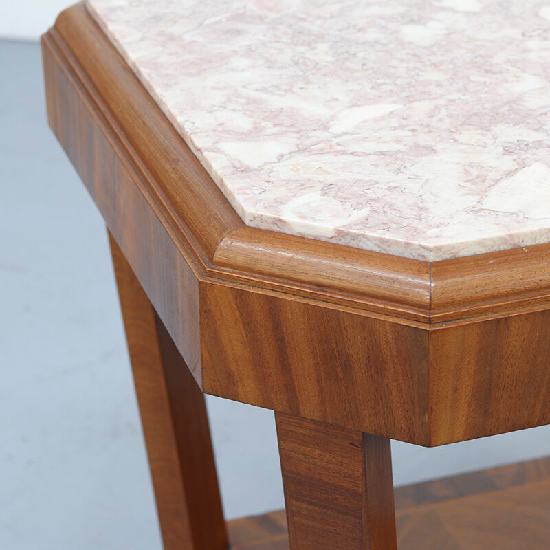 French Antique Art Deco Side or Console Table with Pink Marble Top
