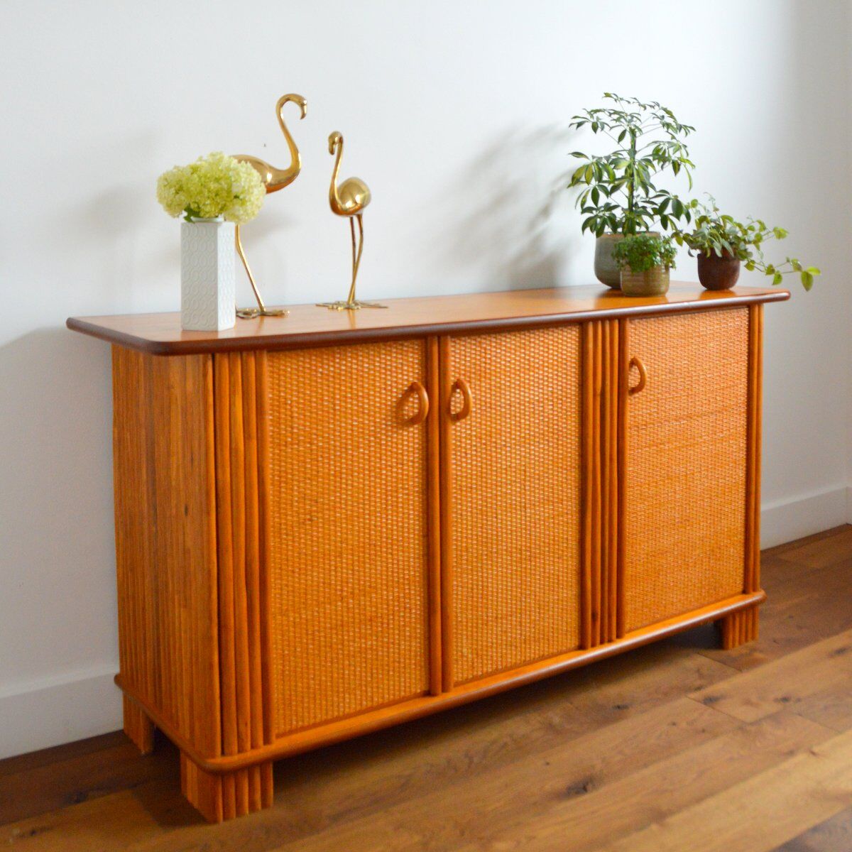 Enfilade / buffet wood and rattan vintage 1970s
