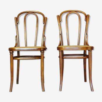 Paire de chaises bistrot cannées Kohn et Turpe vers 1900,