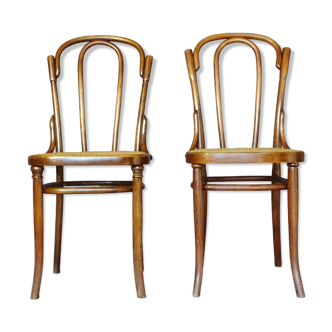 Fake pair of Kohn and Turpe tanned bistro chairs, circa 1900,