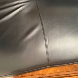 Canapé, cuir noir, Roche Bobois avec méridienne, canapé d’angle