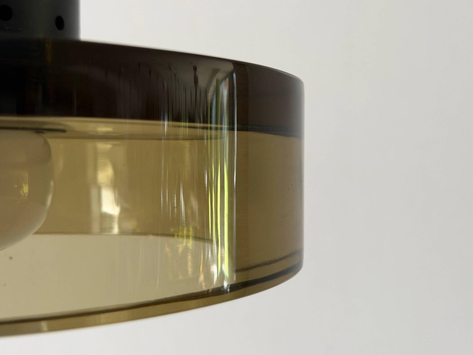 Flush mount in glass and yellow-brown metal by Seguso, 1950s, Italy.