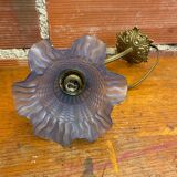 Antique art nouveau gilt bronze wall lamp + vintage blue glass tulip