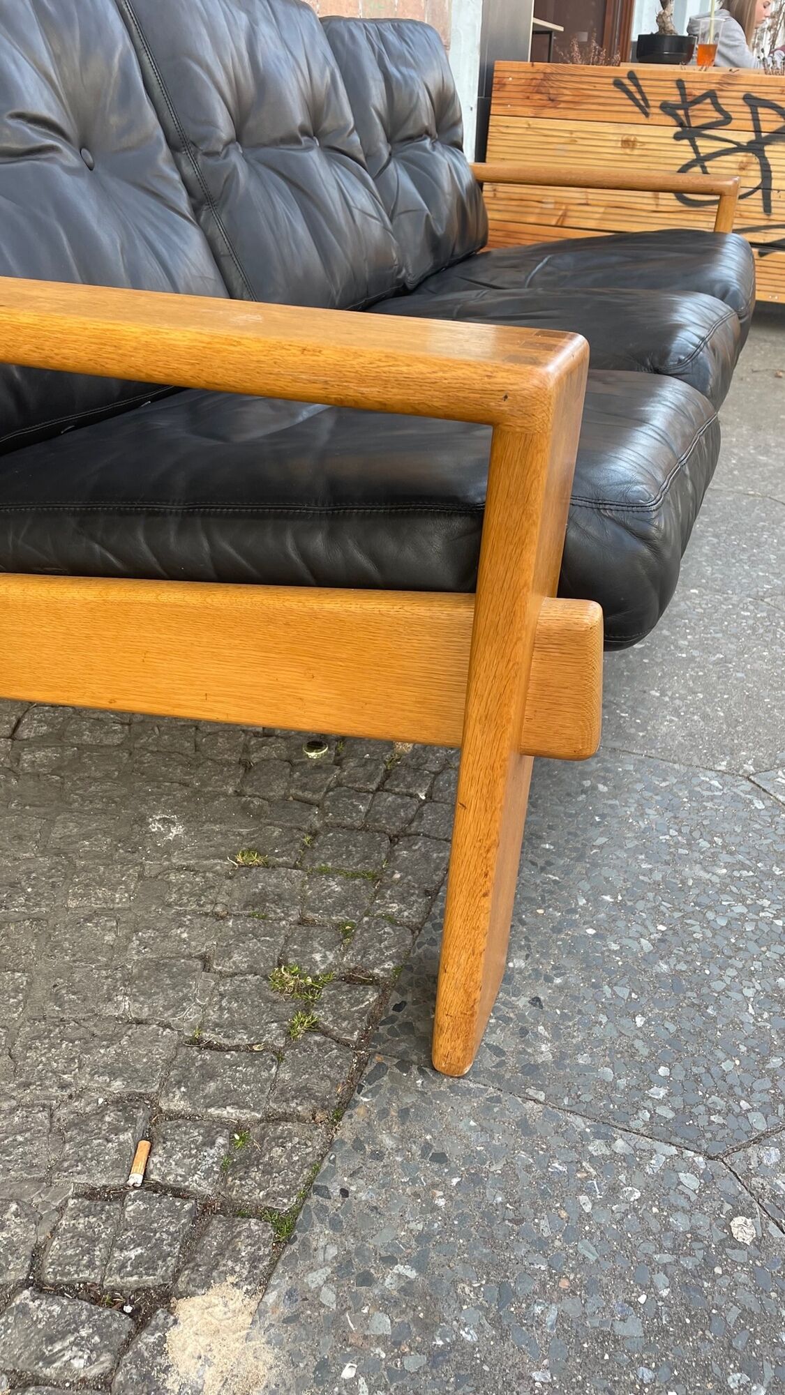 3-seater sofa in oak and leather design Eesko Pajamies for Asko model Bonanza 1970