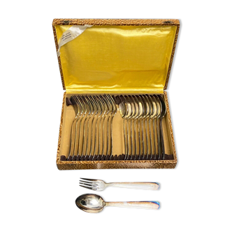 Art Deco silver metal housewife 24 pieces Rabu-Gastard Noirmoutier