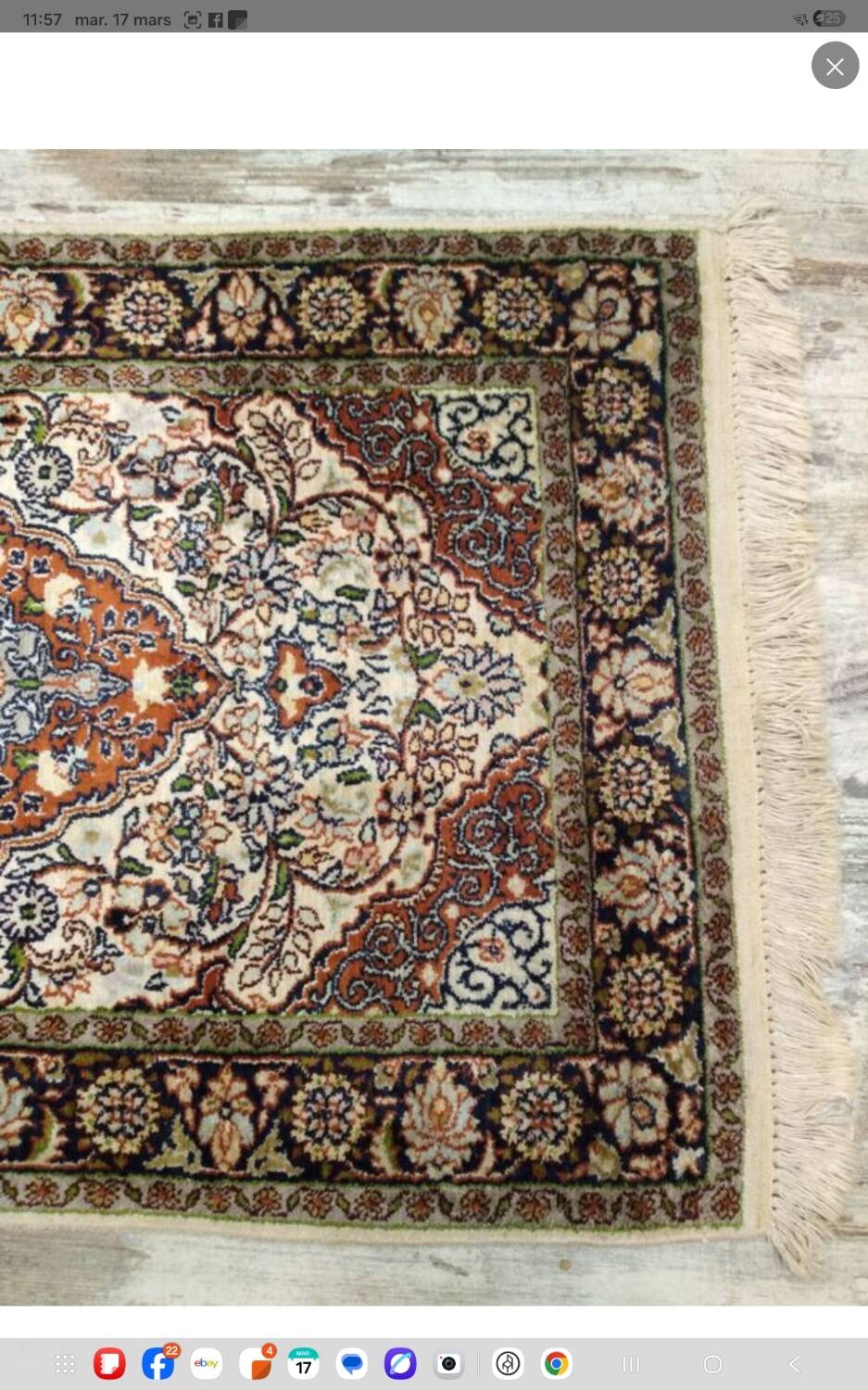 Handmade Persian carpet in wool and silk.