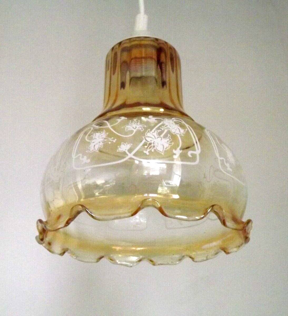 Vintage French signed Vianne amber glass ceiling light with floral decoration 4523