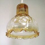 Vintage French signed Vianne amber glass ceiling light with floral decoration 4523