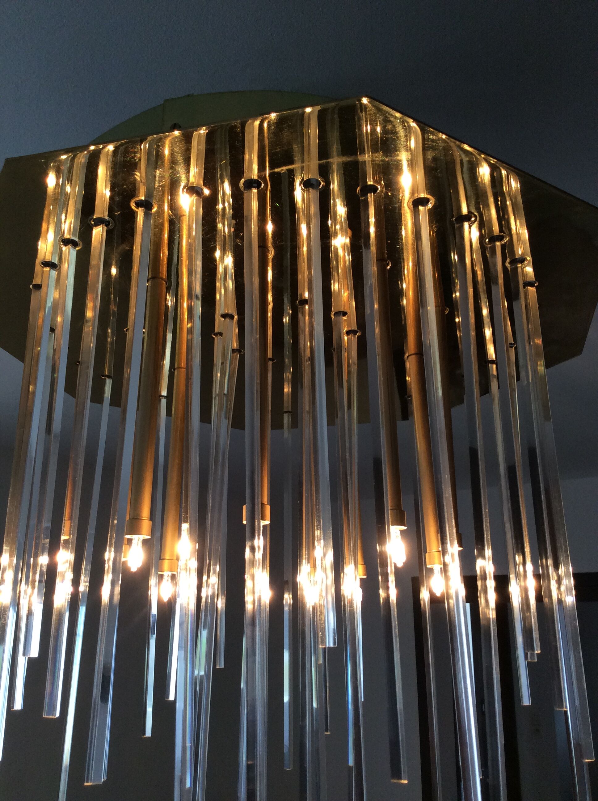 J.T Kalmar chandelier in brass and plexiglass of the 70s