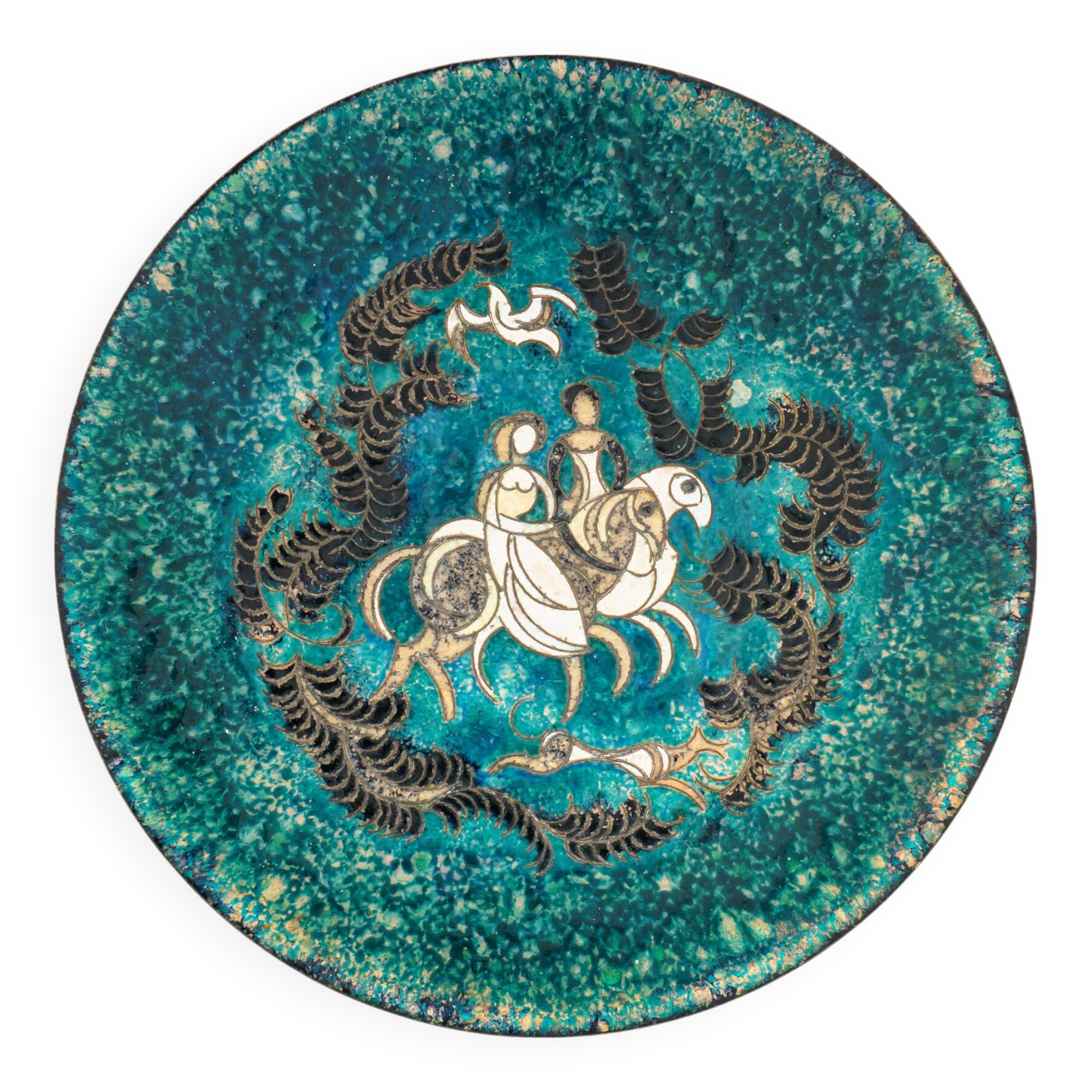 1970s Walter Lochmuller Abstract Cloisonne Blue Enamel Dish