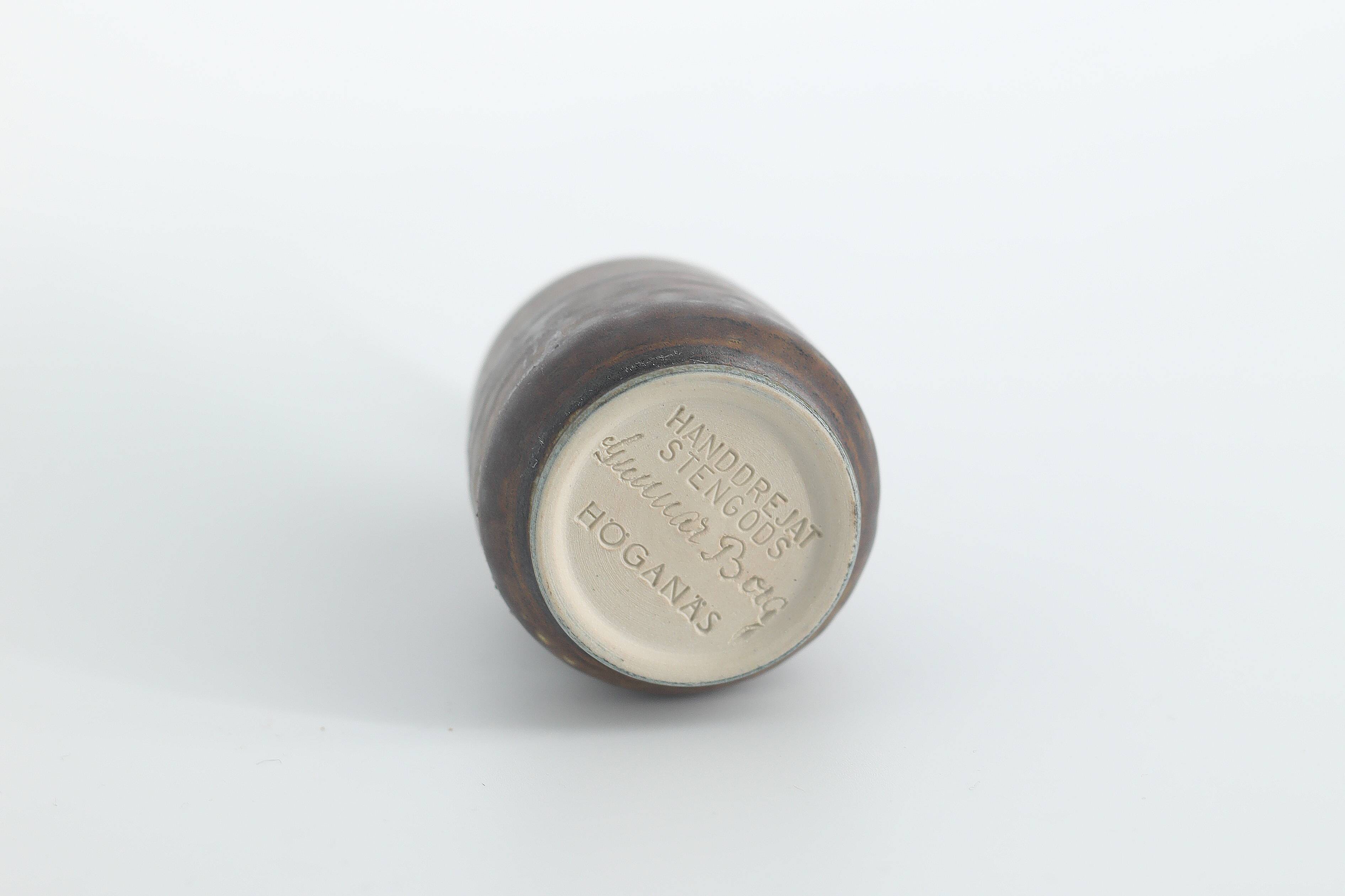 Small Mid-Century Scandinavian Modern Collectible Brown Stoneware Vase by Gunnar Borg, Set of 4