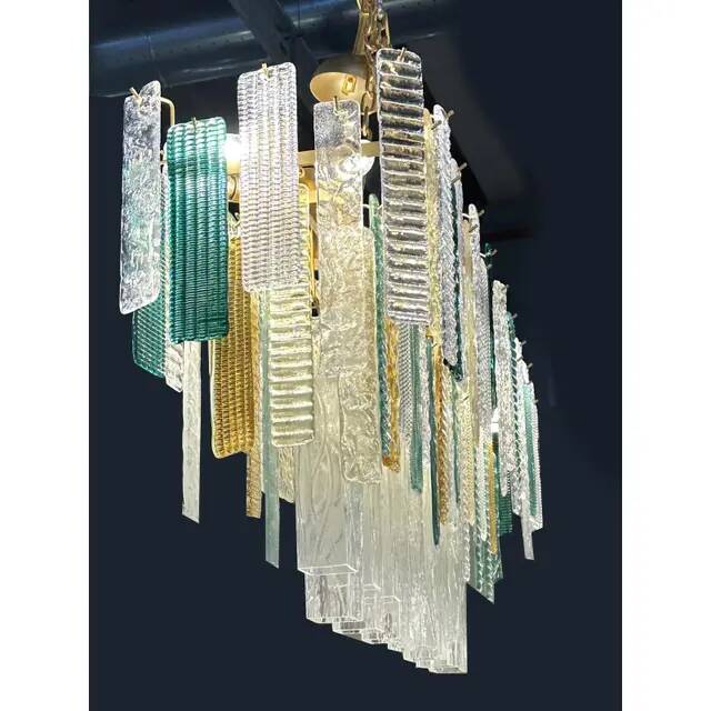 Monumental Rectangular Strip Listelli Murano Glass Chandelier by Simoeng