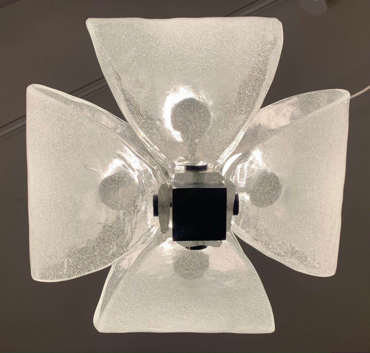 1960s Kaiser Leuchten Murano Frosted Glass and Chrome Ceiling Hanging Light