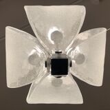 1960s Kaiser Leuchten Murano Frosted Glass and Chrome Ceiling Hanging Light