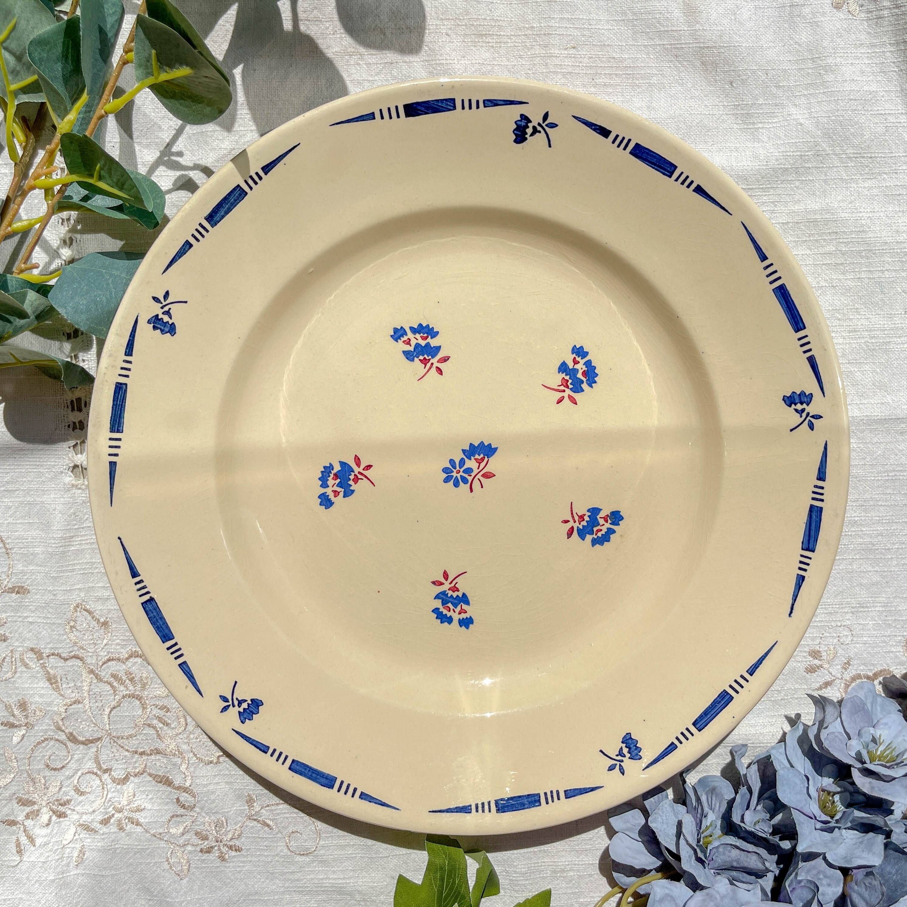 Large vintage K&G Luneville porcelain dish "Flore" 1950s small blue flowers