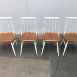 Teak mid-century table and Fanett chairs by Ilmari Tapiovaara for Asko, set of 5.