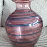 Large vintage striped pink blown glass vase