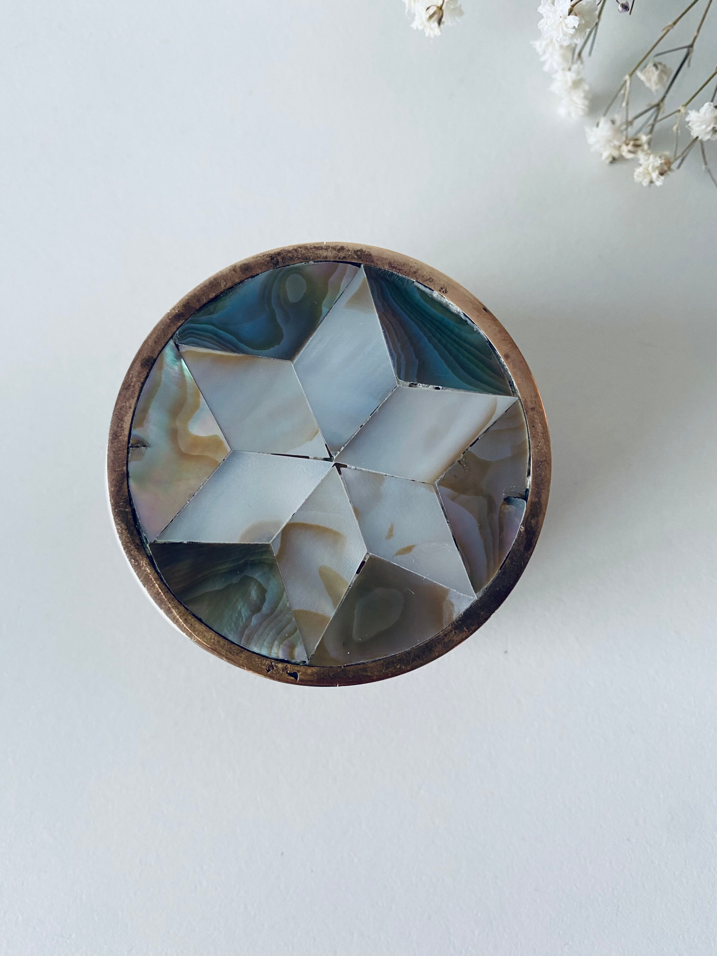 Vintage mother-of-pearl and brass box