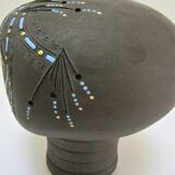 Anthropomorphic candle holder, scarified ceramic, stamped design