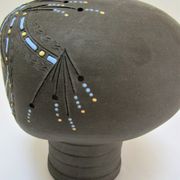 Anthropomorphic candle holder, scarified ceramic, stamped design