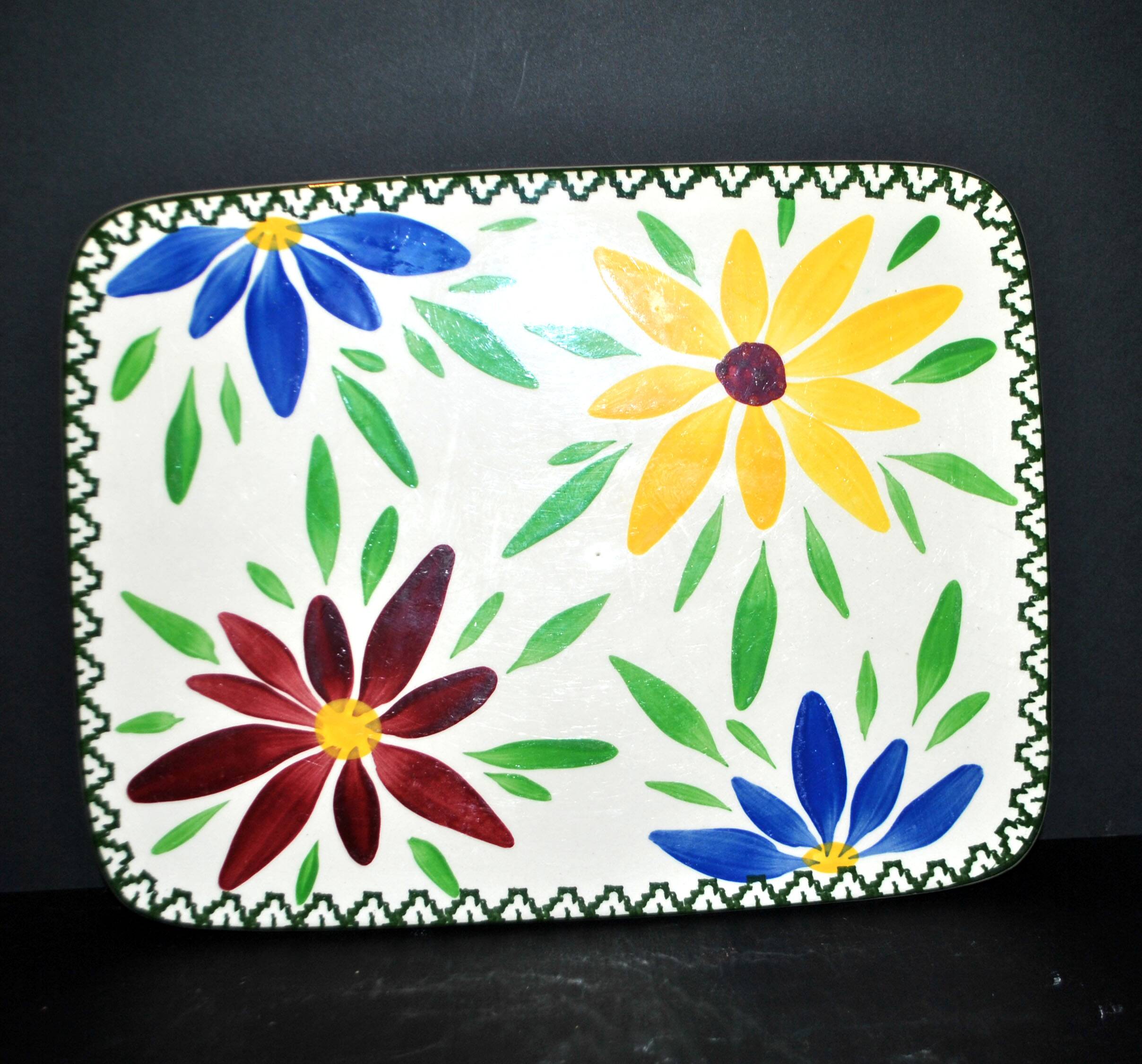Vintage ceramic trivet from Saint-Clément - floral 1960-1970