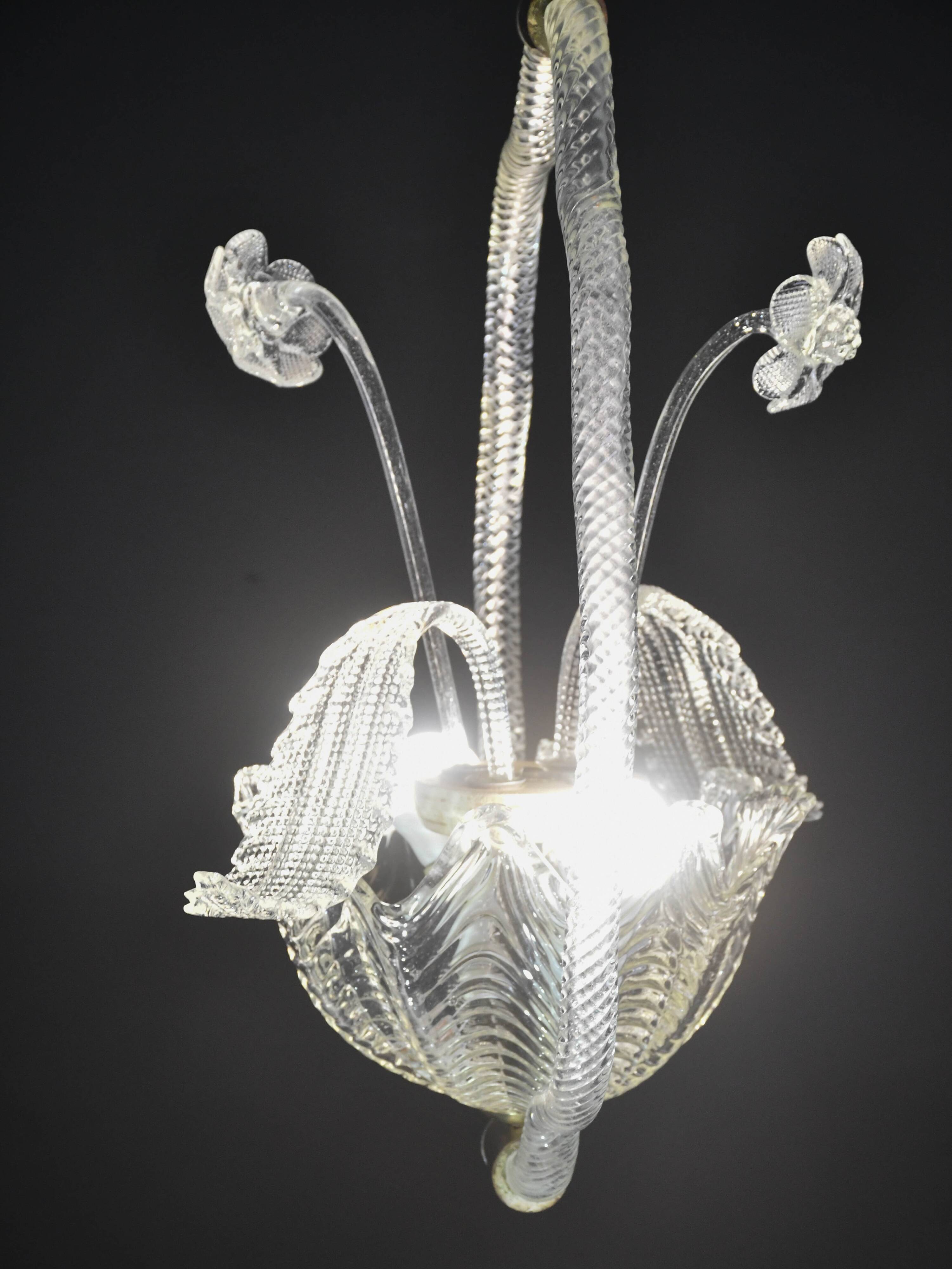 Art Deco transparent Barovier e Toso light with flowers, 1940s