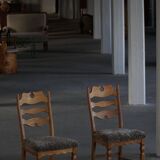 Denmark mid-century, set of 8 oak and lambswool chairs, Henning Kjærnulf, 1960s