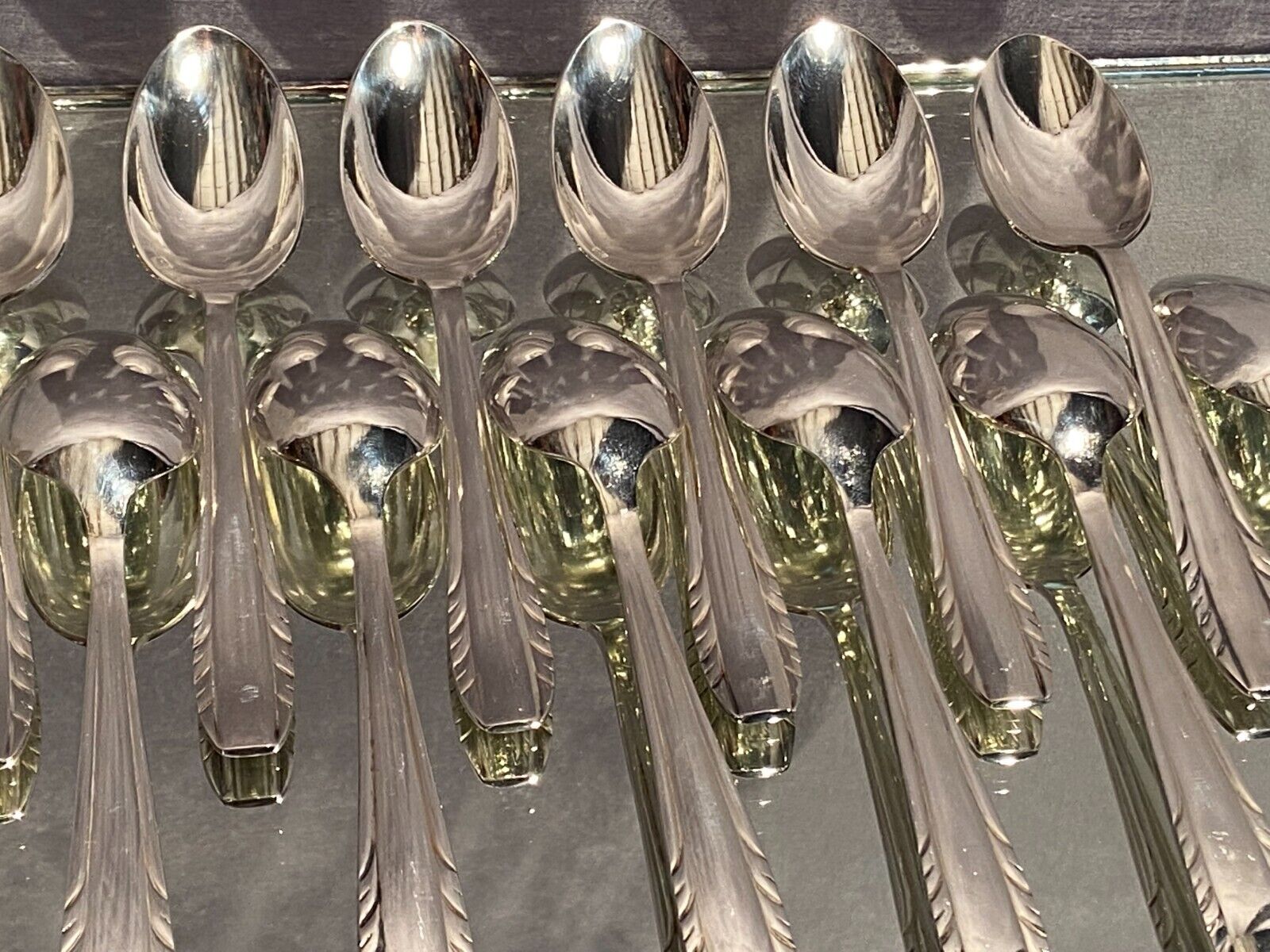 Suite of 12 small silver metal spoons design Vintage mid-twentieth