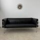 Old 3-seater sofa in tubular and black leather by Kébé, Denmark 1970s