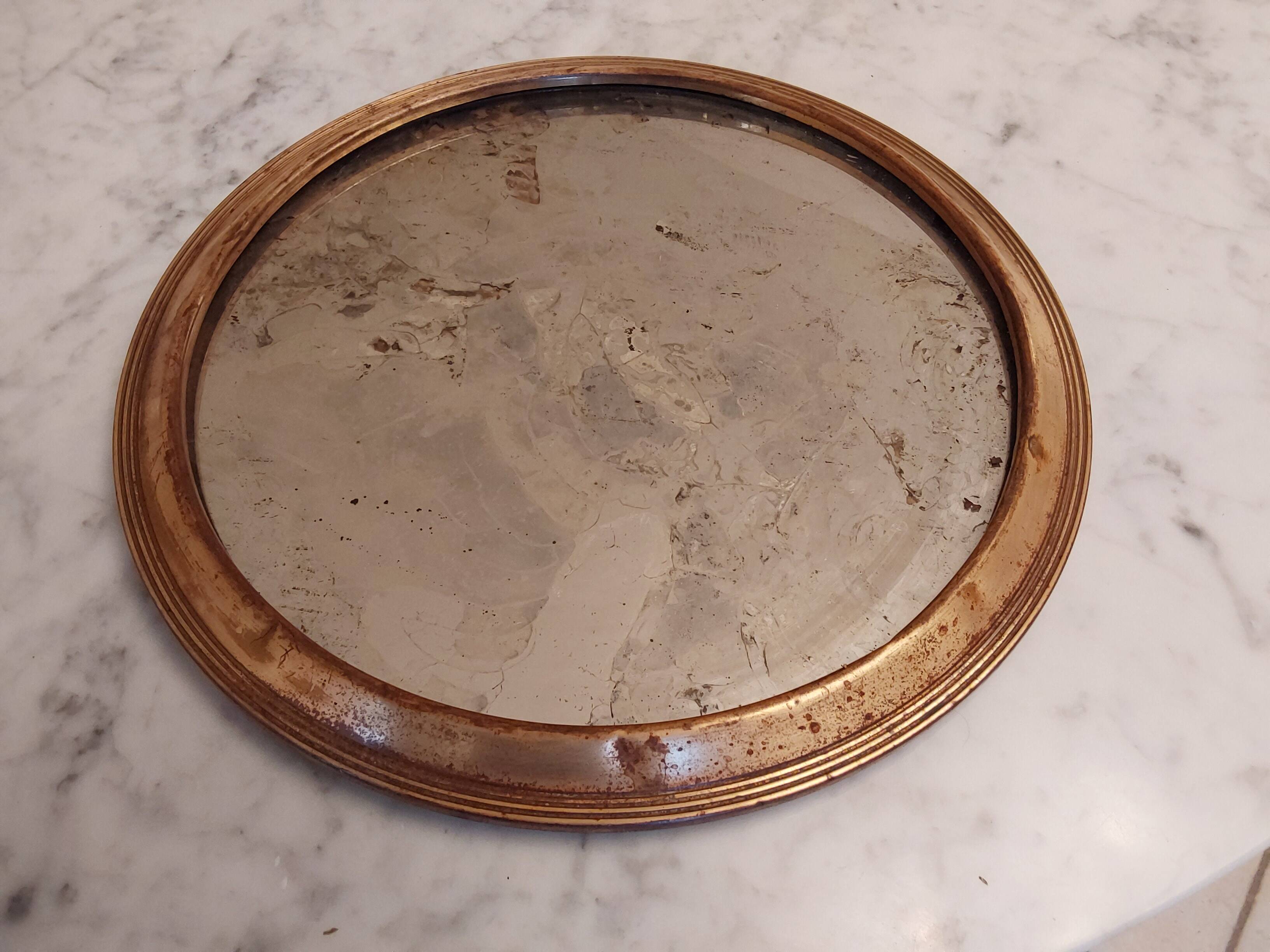 Round brass tray and mirror