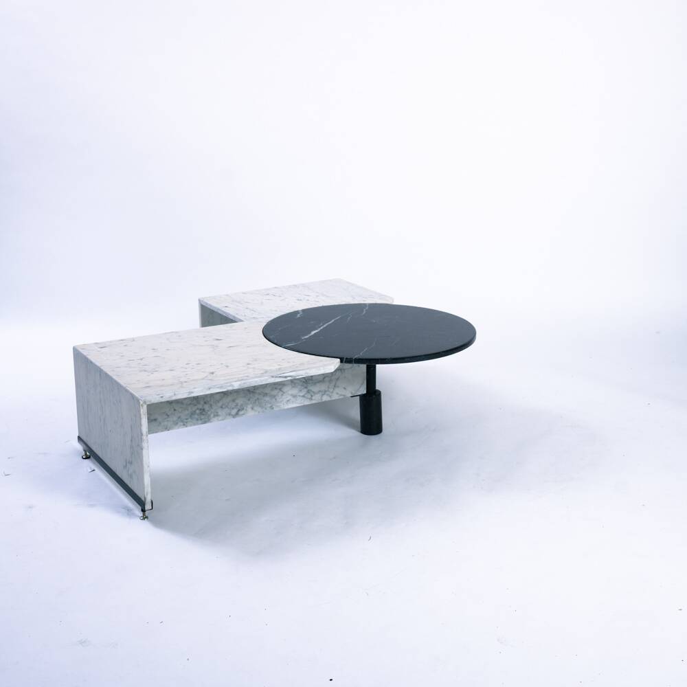 Table basse réglable en marbre noir et blanc italien, années 1980