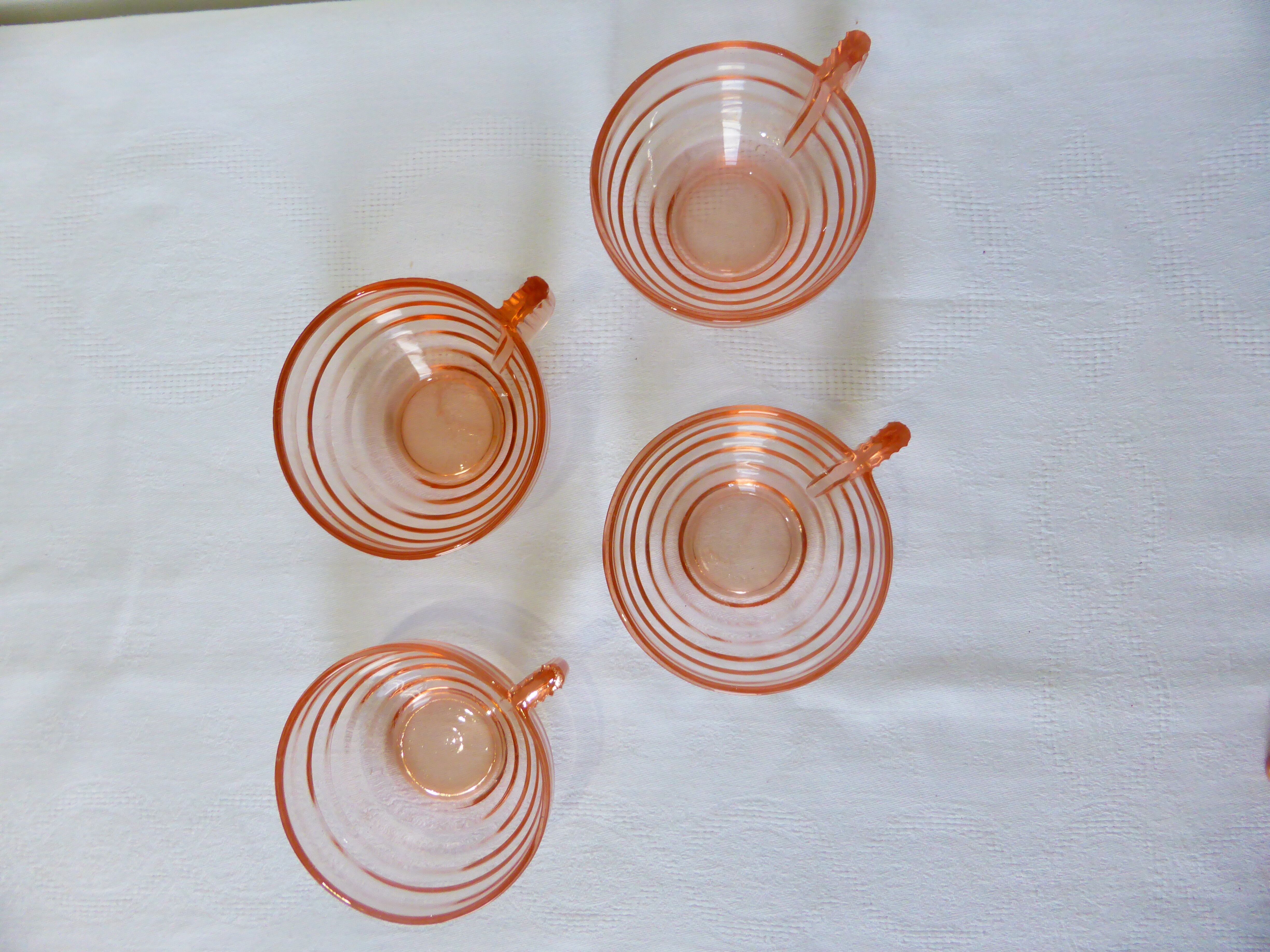 4 cups vintage Acroroc Rosaline pink glass